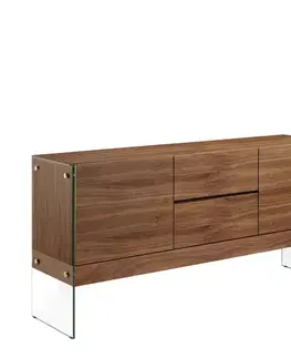Estila Luxusní moderní hnědý příborník Vita Naturale se dvěma dvířky a šuplíky s designovými nožičkami z bezpečnostního skla 180 cm