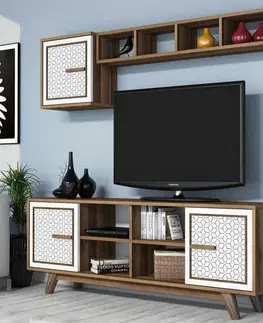 TV stěna / Sestava pod TV Ayla - Walnut, White