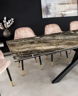 Estila Rozkládací obdélníkový jídelní stůl Ceramia s vrchní deskou s mramorovým designem a překříženýma nohama černá hnědá 180 cm