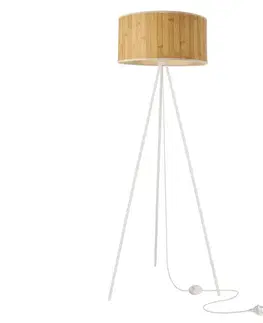 Stojací lampa RAFFI bílá E27 1x40W s borovicovým stínidlem, skandinávský styl, ekologická přírodní, do obývacího pokoje, ložnice, pracovny, stojací osvětlení