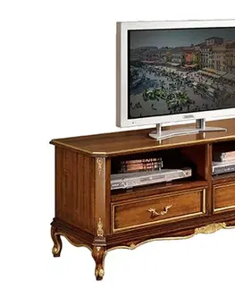 Estila Luxusní klasický TV stolek z masivu s vyřezávanou barokní výzdobou na nožičkách s úložným prostorem 120cm