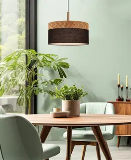 Závěsná lampa Orto černá+dřevěná 1x60W E27 stínidlo hnědé+černé