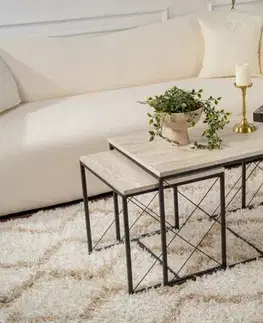 Sada konferenčních stolků Defne - Black, Travertine