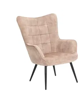 Estila Designové čalouněné křeslo ušák Scandinavia se sametovým potahem v šampaňské béžové barvě s ozdobným prošíváním 98 cm
