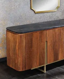 Estila Art deco luxusní příborník Gatsby s mramorovým designem z mramoru v černé barvě z mangového dřeva 160cm