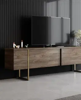 TV stolek Luxe - Walnut, Gold