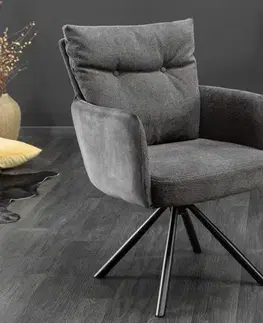 Estila Moderní otočná jídelní židle Laggan s černými nohama a antracitovým potahem 90cm