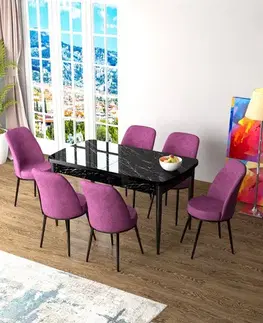 Extendable Dining Table & Chairs Set (7 Pieces) Zen - Black Marble, Purple
