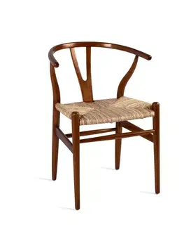 Estila Stylová koloniální hnědá masivní teaková jídelní židle Gaffelboen s pandanovým výpletem 78 cm
