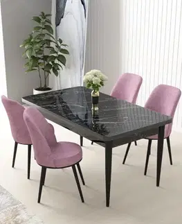 Dining Table & Chairs Set (5 Pieces) Nil - Black Marble, Pink