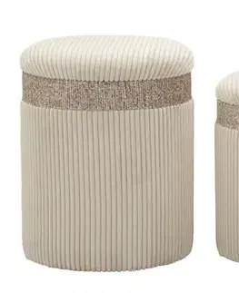 Estila Moderní set kulatých čalouněných sametových béžových taburetek Mendy s hnědým dekoračním pásem s úložným prostorem 49 cm