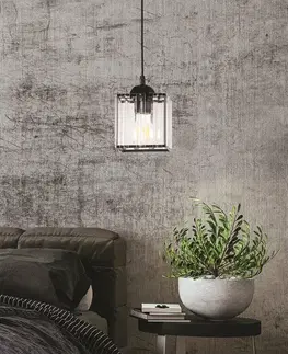 Závěsná lampa Glassia černá 1X40 E27 černé stínidlo + čiré krystaly