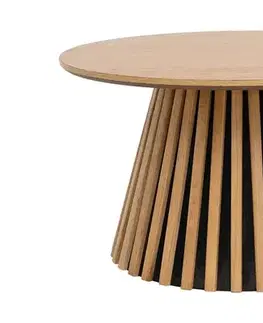 Estila Moderní skandinávsky kulatý konferenční stolek Davidson ve světlém hnědém dubovém provedení s lamelovým dekorem 70 cm
