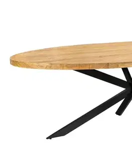 Estila Industriální oválný hnědý jídelní stůl Comedor z masivního mangového dřeva s černým zkříženým kovovým nohama 240 cm