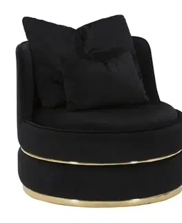 Estila Designové glamour křeslo Prestige čalouněné černou látkou v glamour stylu se dvěma polštáři 84 cm