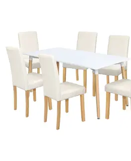 Jídelní stůl ONE 160x90 bílý + 6 židlí PRIMA bílá/světlé nohy
