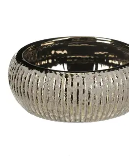 Nízký keramický obal na květináč GILDED RIBS, zlatá