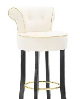 Estila Designová art deco barová židle Vivienne s bílým potahem s černými nožičkami se zlatými detaily 96 cm