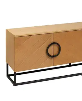 Estila Moderní art deco TV stolek Arkline ve světlém hnědém dubovém provedení se čtyřmi dvířky s diagonálním vzorem 180 cm