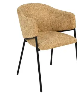 Estila Designová jídelní židle Sionna s melírovaným žlutým potahem v hořčicovém odstínu a černou kovovou konstrukcí 77 cm