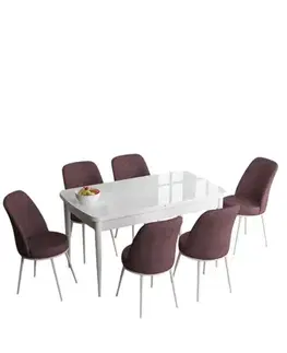Extendable Dining Table & Chairs Set (7 Pieces) Han - White, Dusty Rose