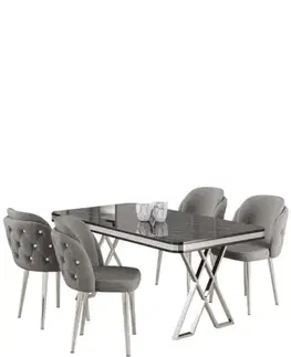 Dining Table & Chairs Set (5 Pieces) Rigel - Black Marble, Chrome, Grey