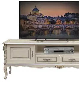 Estila Luxusní klasický TV stolek Clasica z dřevěného masivu s vyřezávanou výzdobou a úložným prostorem na chippendale nožičkách 184cm