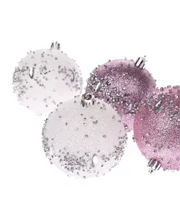 Sada vánočních ozdob Silver Glitter, 4 ks, pr. 8 cm, plast