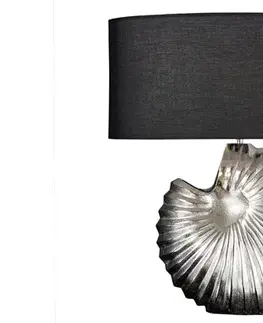 Estila Art deco designová stolní lampa Alexa se stříbrnou podstavou a kulatým černým stínítkem 63cm