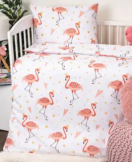4Home Dětské bavlněné povlečení do postýlky Flamingo, 100 x 135 cm, 40 x 60 cm