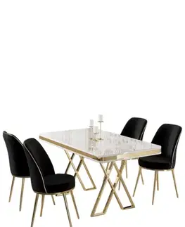 Dining Table & Chairs Set (5 Pieces) Vals - White, Gold, Black