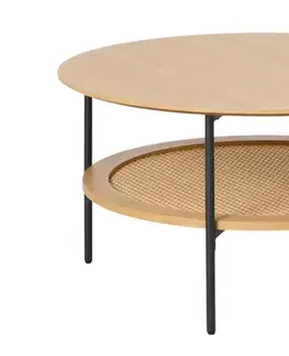 Estila Konferenční stolek Malmo, světlý dub/ratan, Ø 80 cm