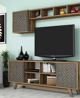 TV stěna / Sestava pod TV Inci - Walnut, Blue