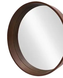 Estila Moderní designové kulaté závěsné zrcadlo Auri s vysokým ořechovým hnědým dřevěným rámem 70 cm
