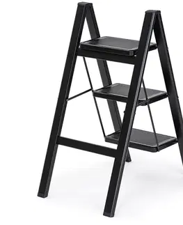 4Home Skládací ocelové schůdky Steel, 3 stupně, černá