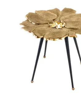 Estila Glamour designový konferenční stolek Ginko ve zlatém provedení ve tvaru listů jinanu s černými nožičkami 50 cm