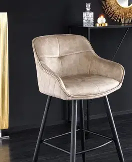 Estila Glamour designová barová židle Rufus s béžovým champagne potahem a černou konstrukcí z kovu 100cm