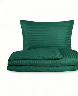 Kvalitex Saténové povlečení Stripe tmavě zelená, 240 x 220 cm, 2 ks 70 x 90 cm