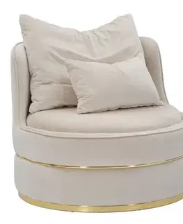 Estila Designové křeslo Prestige v glamour stylu kulatého tvaru v béžové barvě se dvěma polštáři 84 cm