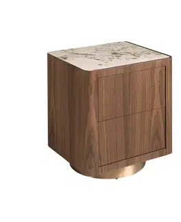 Estila Luxusní art deco noční stolek Vita Naturale se dvěma šuplíky v hnědém ořechovém provedení s bílou mramorovou deskou 45 cm