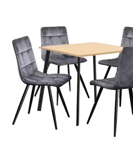 Jídelní stůl 80x80 BERGEN dub + 4 židle BERGEN šedý samet