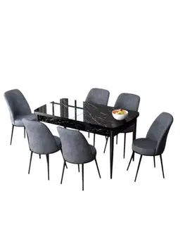 Extendable Dining Table & Chairs Set (7 Pieces) Zen - Black Marble, Fume