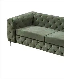 Estila Moderní glamour zelená třímístná sedačka Modern Barock se sametovým potahem s prošíváním v chesterfield stylu 235 cm