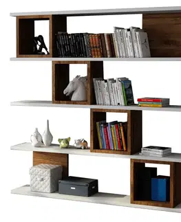 Knihovna Wind - White, Walnut