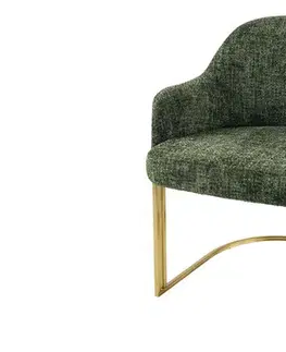 Estila Stylová art deco tmavá zelená jídelní židle Hejdy s kovovou zlatou podstavou do tvaru U 81 cm