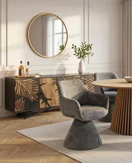 Estila Moderní art deco jídelní sestava Davidson se světlým a tmavým hnědým dřevem s šedým čalouněním a zlatým akcentem