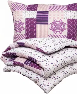 4Home Krepové povlečení Patchwork violet, 140 x 220 cm, 70 x 90 cm