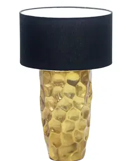 Estila Moderní art-deco stolní lampa Almina se zlatým kovovým podstavcem s kladívkovým efektem a černým textilním stínítkem 53 cm