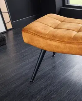 Estila Designová čalouněná podnožka Scandinavia se sametovým prošívaným potahem v hořčicové žluté barvě 61 cm