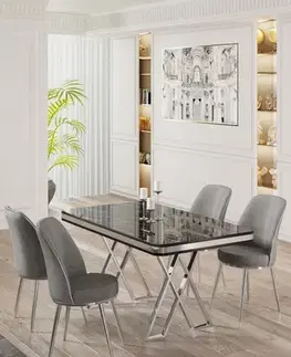 Dining Table & Chairs Set (5 Pieces) Vals - Black Marble, Chrome, Grey
